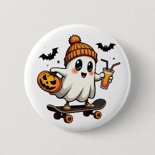 Spooky Halloween Skaten Pumpkin Spice Ghost Fall Button