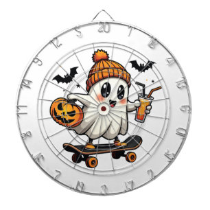 Spooky Halloween Skaten Pumpkin Spice Ghost Fall Dartscheibe