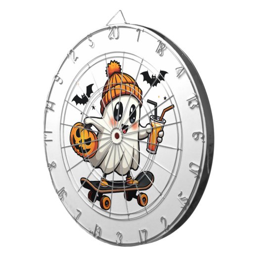 Spooky Halloween Skaten Pumpkin Spice Ghost Fall Dartscheibe (Vorderseite rechts)