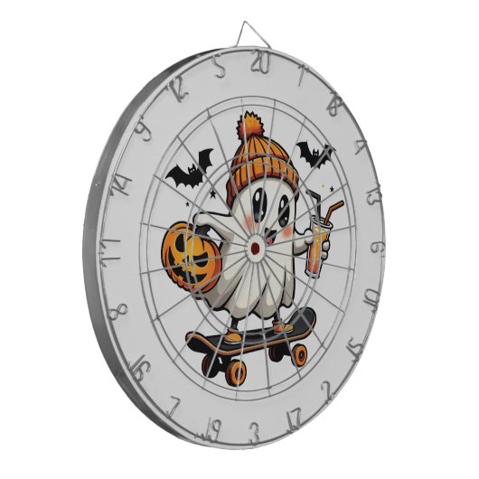 Spooky Halloween Skaten Pumpkin Spice Ghost Fall Dartscheibe (Vorderseite Links)