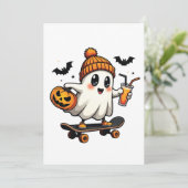 Spooky Halloween Skaten Pumpkin Spice Ghost Fall Einladung (Stehend Vorderseite)