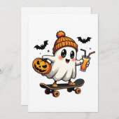 Spooky Halloween Skaten Pumpkin Spice Ghost Fall Einladung (Vorne/Hinten)