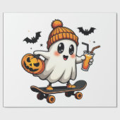 Spooky Halloween Skaten Pumpkin Spice Ghost Fall Geschenkpapier (Flach)