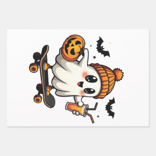 Spooky Halloween Skaten Pumpkin Spice Ghost Fall Geschenkpapier Set