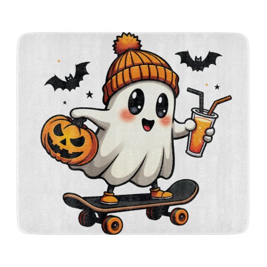 Spooky Halloween Skaten Pumpkin Spice Ghost Fall Schneidebrett (Vorderseite)