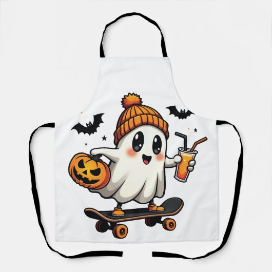 Spooky Halloween Skaten Pumpkin Spice Ghost Fall Schürze (Vorderseite)