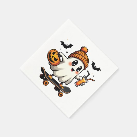 Spooky Halloween Skaten Pumpkin Spice Ghost Fall Serviette (Ecke)
