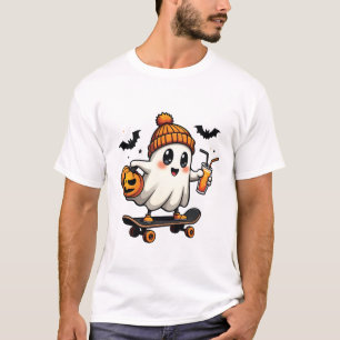 Spooky Halloween Skaten Pumpkin Spice Ghost Fall T-Shirt