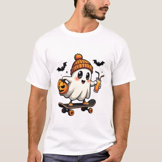 Spooky Halloween Skaten Pumpkin Spice Ghost Fall T-Shirt (Vorderseite)