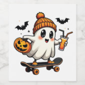 Spooky Halloween Skaten Pumpkin Spice Ghost Fall Weinetikett (Einzelnes Label)