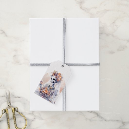 Spooky Halloween Skeleton-Geschenkmarke Geschenkanhänger (Mit Garn)