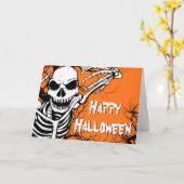 Spooky Halloween Skeleton Orange Beängstigend Karte (Gelbe Blume)