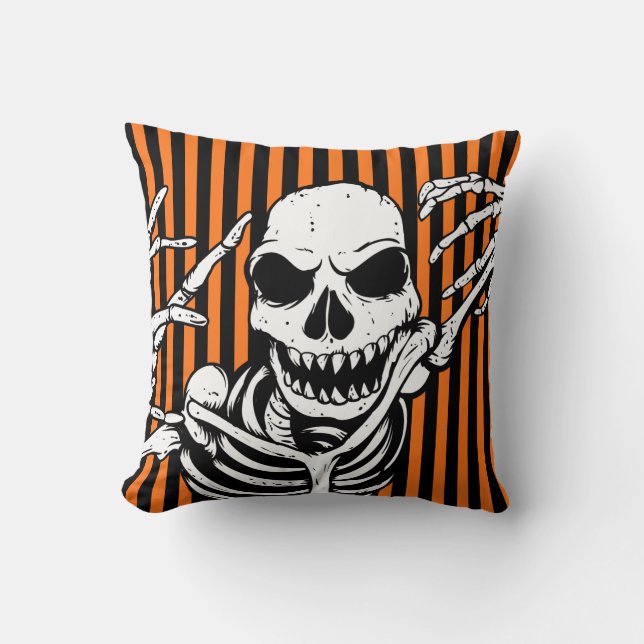 Spooky Halloween Skeleton Orange Black Kissen (Vorderseite)