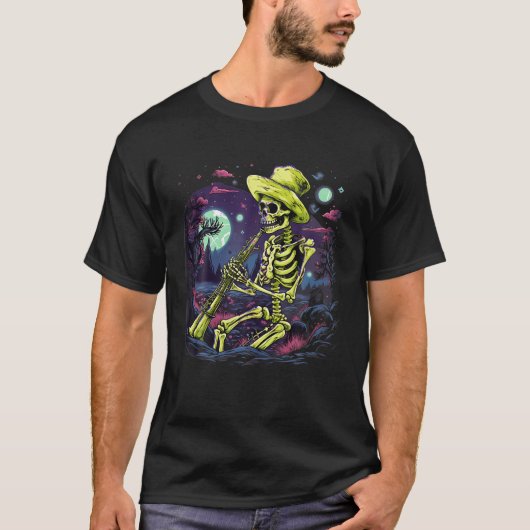 Spooky Halloween Skeleton Playing Klarinette T Shi T-Shirt (Vorderseite)