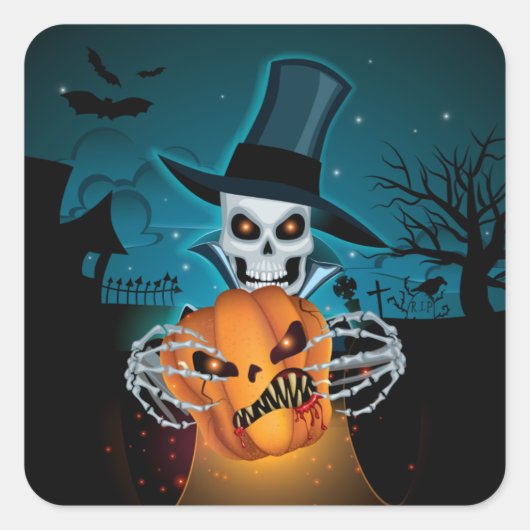 Spooky Halloween Skeleton Quadratischer Aufkleber (Vorderseite)