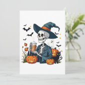 Spooky Halloween Skeleton Sippin Pumpkin Gewürz Dankeskarte (Stehend Vorderseite)