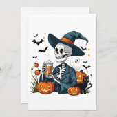 Spooky Halloween Skeleton Sippin Pumpkin Gewürz Dankeskarte (Vorne/Hinten)