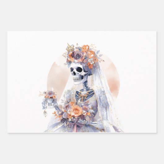 Spooky Halloween Skeleton Wrapping Paper Geschenkpapier Set (Vorderseite)