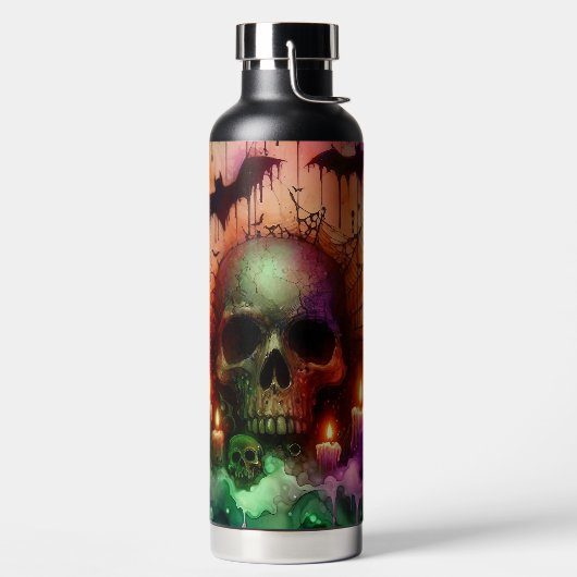 SPOOKY HALLOWEEN SKULL CANDLES BATS & SPIDERS TRINKFLASCHE (links)