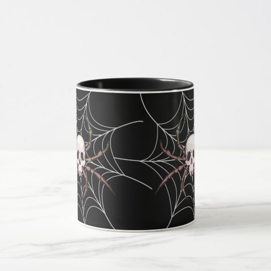 Spooky Halloween Skull Spider Web Tasse (Zentrum)
