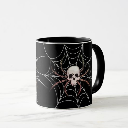 Spooky Halloween Skull Spider Web Tasse (VorderseiteRechts)
