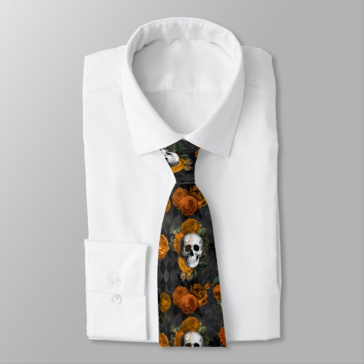 Spooky Halloween Skull und Rose Krawatte (Gebunden)