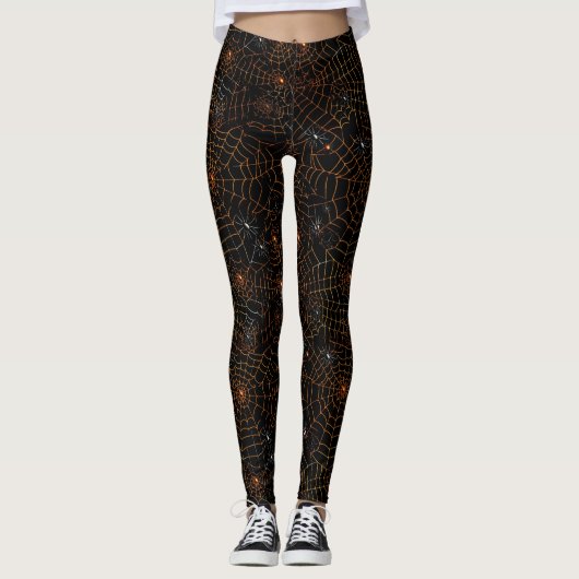 Spooky Halloween Spider Web Black Orange White Leggings (Vorderseite)