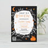 Spooky Halloween Spider Web niedliche Babydusche Einladung (Stehend Vorderseite)