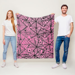 Spooky Halloween Spider Webs auf Pink Fleecedecke