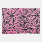 Spooky Halloween Spider Webs auf Pink Geschirrtuch (Horizontal)