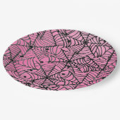 Spooky Halloween Spider Webs auf Pink Pappteller (Schrägansicht)