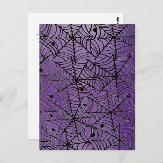 Spooky Halloween Spider Webs on Purple Postkarte (Vorne/Hinten)