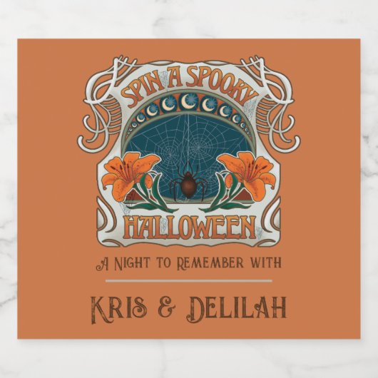 Spooky Halloween Spiders & Lily Viktorianisch Vint Bierflaschenetikett (Einzelnes Label)