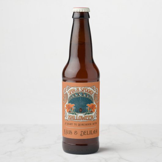Spooky Halloween Spiders & Lily Viktorianisch Vint Bierflaschenetikett (Vorderseite)