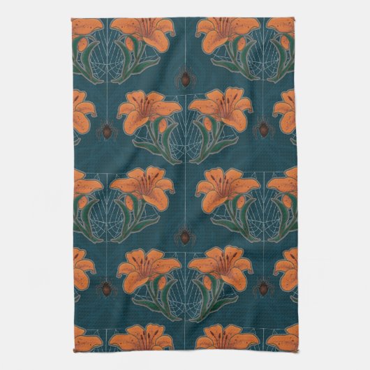 Spooky Halloween Spiders & Lily Viktorianisch Vint Geschirrtuch (Vertikal)