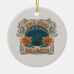 Spooky Halloween Spiders & Lily Viktorianisch Vint Keramik Ornament