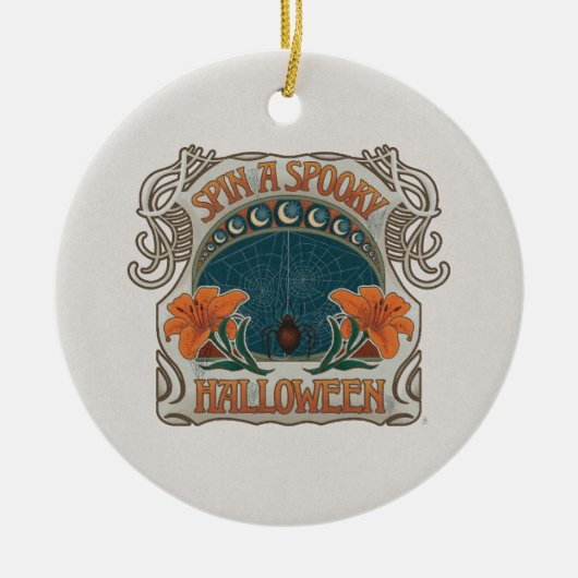 Spooky Halloween Spiders & Lily Viktorianisch Vint Keramik Ornament (Vorne)