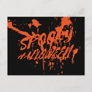 Spooky Halloween Splash Retro Red Orange Horror Ankündigungspostkarte