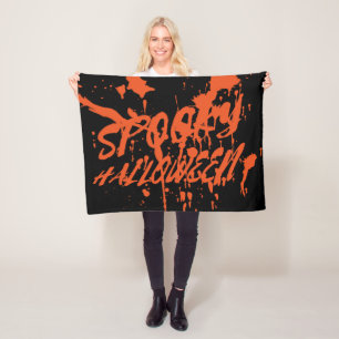 Spooky Halloween Splash Retro Red Orange Horror Fleecedecke
