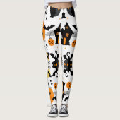 Spooky Halloween Spuk House and Bat Pattern Leggings (Vorderseite)