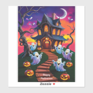 Spooky Halloween Spuk House Illustration Aufkleber