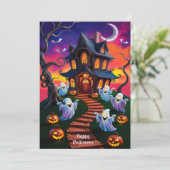 Spooky Halloween Spuk House Illustration Karte (Stehend Vorderseite)