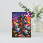 Spooky Halloween Spuk House Illustration Postkarte (Stehend Vorderseite)