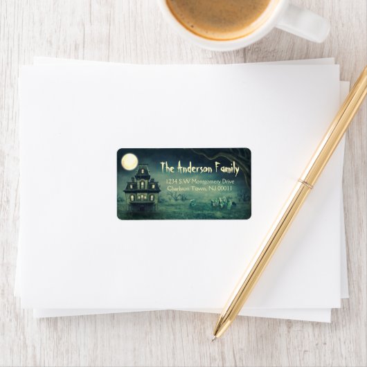 Spooky Halloween Spuk House Moon Adressaufkleber (Insitu)