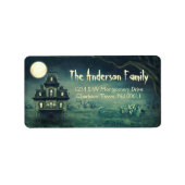 Spooky Halloween Spuk House Moon Adressaufkleber (Vorne)