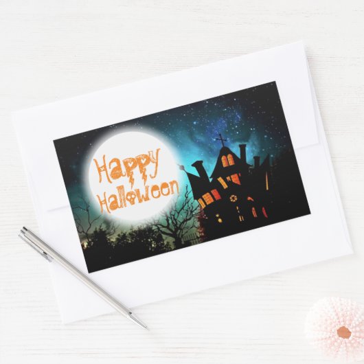 Spooky Halloween Spuk House Rechteckiger Aufkleber (Umschlag)