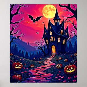 Spooky Halloween Spuk Mansion Art Poster