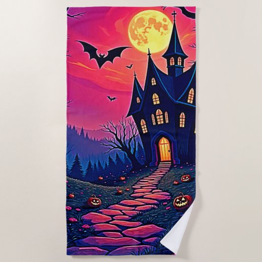 Spooky Halloween Spuk Mansion Art Strandtuch (Vorderseite)