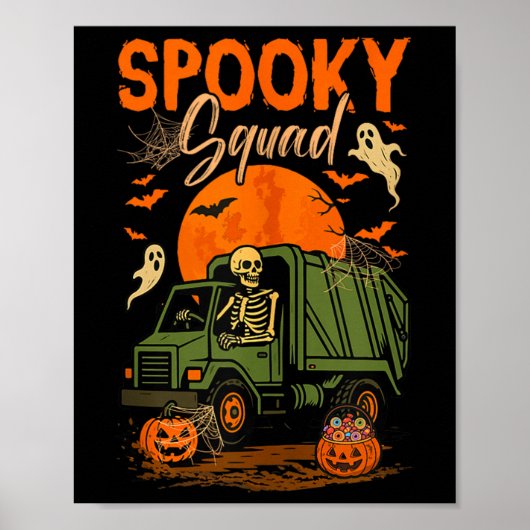 Spooky Halloween Squad Skeleton Driving Garbage Tr Poster (Vorne)