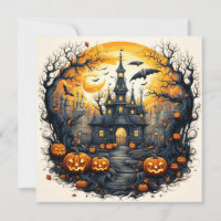 Spooky Halloween Stadt unter einem Vollmond